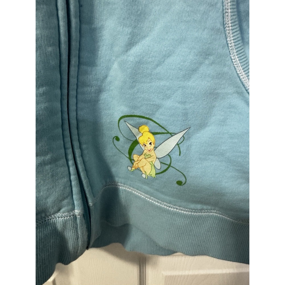 Vintage Disney Tinkerbell Blue Women's Short Sleeve Hoodie Sz XL Pullover - Picture 2 of 11